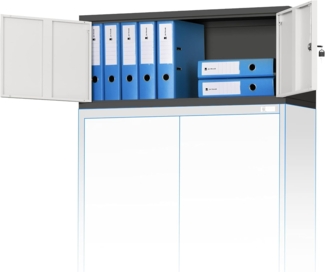 Jan Nowak Aktenschrankaufsatz C01L Aufsatz für Aktenschrank Büroschrank Metall Pulverbeschichtung Flügeltüren 38 x 90 x 40 cm (Anthrazit-Weiß)