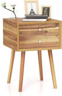 COSTWAY Nachttisch mit 2 Schubladen, Nachtschrank für Boxspringbett, Beistelltisch aus Holz, Nachtkonsole Nachtkommode für Wohnzimmer, Schlafzimmer, 40 x 40 x 59,5 cm (Natur)