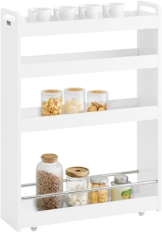 SoBuy® NSR01-W Nischenregal mit 4 Etagen Küchenregal mit Rollen Badrollwagen Ordnungswagen Rollwagen weiß BHT ca. :18 x 82 x 60 cm