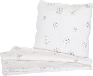 Set Wohndecke + Deko-Kissen Schnee, Kuscheldecke Sofadecke Zierkissen+Füllung, flauschig Pailletten