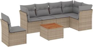 vidaXL 7-tlg. Garten-Sofagarnitur mit Kissen Beige Poly Rattan 3223665