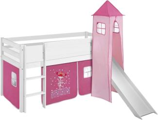 Lilokids 'Jelle' Spielbett 90x190 cm, Zauberfee, Kiefer massiv, mit Turm, Rutsche und Vorhang