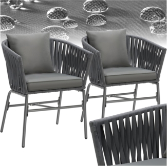 tectake® Gartenstühle Set, Geflecht-Stuhl, Gartenstuhl Rope, Stühle Outdoor, Balkon Sessel, Terrassenmöbel mit Sitzpolster und Kissen für Garten, als Terrassenstuhl, Gartensessel - 2er Set