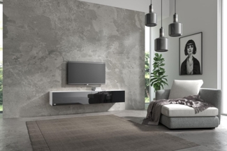 Wuun® TV Board hängend/8 Größen/5 Farben/180cm Matt Weiß- Schwarz-Hochglanz/Lowboard Hängeschrank Hängeboard Wohnwand/Hochglanz & Naturtöne/Somero