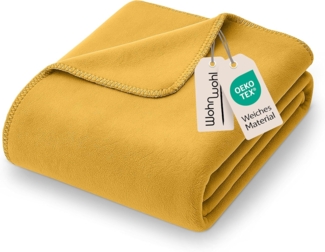 WOHNWOHL Kuscheldecke 150x200 cm • weiche Tagesdecke • Sofadecke • Wohndecke • Winterdecke • Ökotex Zertifizierte Baumwolldecke • Farbe: Gelb