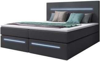 Boxspringbett Sejour mit LED u. Stauraum 200x200 Grau H4