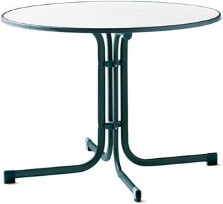 Sieger 136/S Boulevard-Klapptisch mit mecalit-Pro-Platte Ø 100 cm, Stahlrohrgestell smaragdgrün, Tischplatte Marmordekor weiß