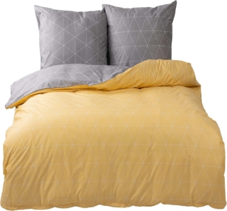 One Home Bettwäsche Raute grau / gelb, Renforcé, 2 teilig, Geometrisch und modern, Baumwolle Übergröße