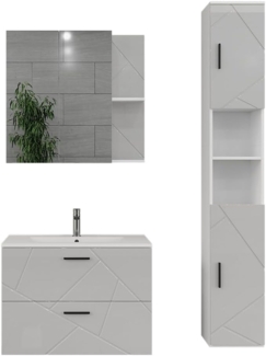 Badmöbel-Set Irma Weiß/Weiß Hochglanz 4 Teile Vicco