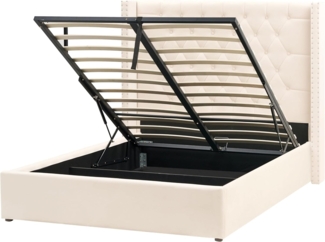 Bett mit Stauraum LUBBON 140 x 200 cm Samtstoff Cremeweiß