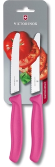 Victorinox Swiss Classic 2er Set Gemüsemesser mit Wellenschliff, 11 cm Klinge, Klingenschutz, Spülmaschinengeeignet, pink rosa
