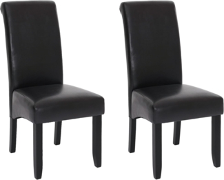 2er-Set Esszimmerstuhl HWC-N67, Stuhl Küchenstuhl Lehnstuhl Massivholz Kunstleder ~ schwarz-braun, schwarze Beine