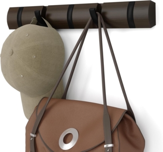 Umbra Flip Garderobenhaken, 5 Haken, Garderoben Haken, Kleiderhaken, Holz, Schwarz / Walnuß, 51 cm, 318850-048