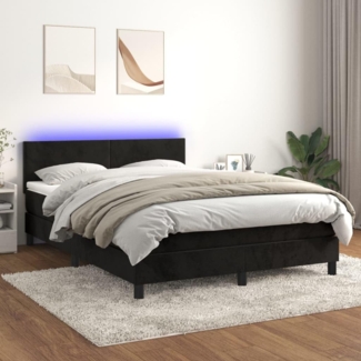 vidaXL Boxspringbett mit Matratze & LED Schwarz 140x200 cm Samt 3134287