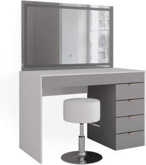 Vicco Schminktisch Elise Weiß Grau 115 x 76 cm modern Frisiertisch Schubladen LED-Spiegel Hocker