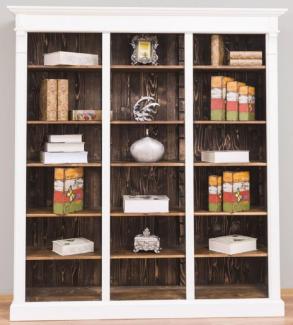 Casa Padrino Landhausstil Regalschrank Weiß / Dunkelbraun 180 x 39 x H. 197 cm - Massivholz Schrank - Bücherschrank - Wohnzimmerschrank - Büroschrank - Landhausstil Möbel