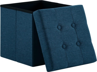 Zedelmaier Sitzhocker mit Stauraum, Fußbank Truhen Aufbewahrungsbox faltbar belastbar bis 300 kg, Leinen, 38 x 38 x 38 cm (Marineblau)