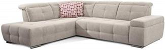 CAVADORE Ecksofa Mistrel mit Ottomanen links / Große Eck-Couch im modernen Design / Inkl. verstellbare Kopfteile / 269 x 77 x 228 / Grau-Weiß