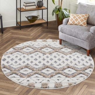 Carpet City Hochflor-Teppich Focus 3050, rund, Höhe: 20 mm, Boho-Teppich, Hochtief-Muster/ 3D-Effekt, für Wohnzimmer, Schlafzimmer