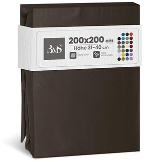 Bettwaesche-mit-Stil Mako-Satin Spannbettlaken Espresso Braun 200x200cm Höhe 31-40cm