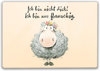 speecheese Schneidebrett Schaf Schneidebrett aus Glas mit Spruch Nicht dick sondern flauschig