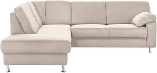 Cavadore Ecksofa Belfast mit Ottomane links / Polsterecke mit Federkern / inkl. Vorziehsitz und Bettkasten / 243 x 88 x 218 / Mikrofaser Hellbeige