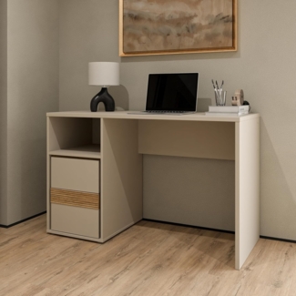 Forte WEXLIN Schreibtisch 120, moderner Schreibtisch mit Stauraumfach und Schranktür, Kinder- und Jugendzimmer, Kaschmir|Beige|Mauvella Eiche Holzdekor, 119,7 cm breit x 75,7 cm hoch x 50,2 cm tief