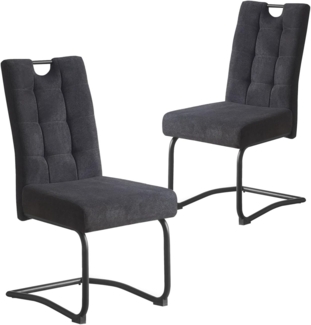 B&D home Esszimmerstühle SOFIA 2er Set | Freischwinger Stühle Schwingstuhl für Esszimmer, Küche, Büro | retro industrial | Webstoff Anthrazit