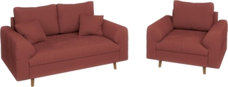 S-Style Möbel Polstergarnitur 2+1 Zara mit Braun Holzfüßen im skandinavischen Stil aus Cord-Stoff, (1x 2-Sitzer-Sofa, 1x Sessel), mit Wellenfederung