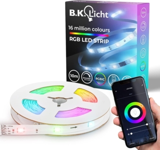 B.K.Licht LED Stripe Wifi RGBIC LED Strip, 10 m, mit App Steuerung, 300-flammig, Lichtleiste, mit Musiksensor, smartes LED Band, Selbstklebend