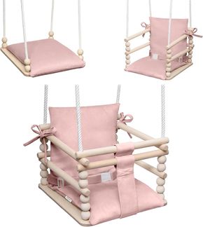 MAMOI® Baby Swing 3 in 1 Pink + safety belt | CE | 100% ECO | Made in EU