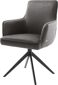 Drehstuhl Heira-Flex mit Armlehnen Mikrofaser Anthrazit Vintage Kreuzgestell breit Schwarz 360° drehbar Wippfunktion Taschenfederkern