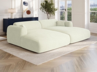 Vente-unique - Sofa 3-Sitzer - tiefe Komfortsitzfläche - Strukturstoff - Off-White - POGNI von Maison Céphy