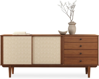 IDIMEX Sideboard SIMONA, Anrichte Kommode Rattan Geflecht Schiebetüren 4 Schubladen Massivholz