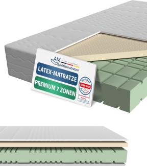 Latexmatratze in Premiumhöhe, Langlebige 7-Zonen Latex-Matratze, Waschbarer Bezug, AM Qualitätsmatratzen, 23 cm hoch, 90x200 cm