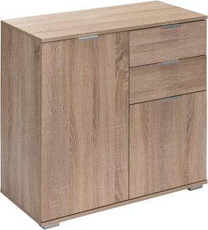 Deuba Kommode Alba mit 2 Türen 2 Schubladen 71 x 74 x 35 cm Modern Flur Wohnzimmer Sideboard Anrichte Mehrzweckschrank Eiche