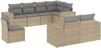 vidaXL 8-tlg. Garten-Sofagarnitur mit Kissen Beige Poly Rattan 3255176