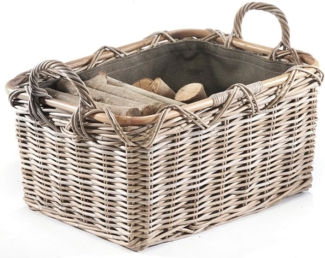 Kobolo Kaminholzkorb Holzkorb Feuerholzkorb, Rattan grau mit Griffen und Leinen, Brennhol (Stück, Stück), 56Lx41x29/36cm
