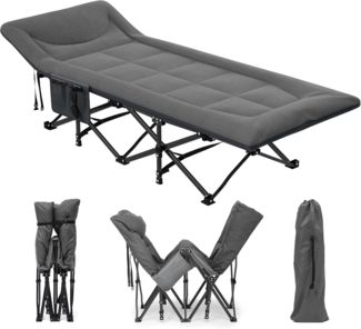 YITAHOME Feldbett Klappbar für Erwachsene, Robustes Campingbett mit Einer Traglast von 260 kg, Starkes Gestell mit Dickeren Rohren, Feldbett mit Tragetasche für Reisen/Büro/Outdoor, Grau