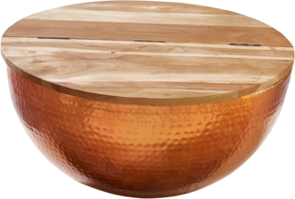 riess-ambiente Couchtisch ORIENT STORAGE Ø60cm natur / kupfer · Wohnzimmertisch mit Stauraum (Einzelartikel, 1-St), Metall-Korpus · rund · mit Fach · Hammerschlag Design · Handarbeit