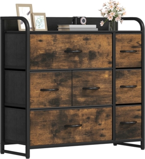 DWVO Kommode mit 7 Schubladen, langlebiger Stoff, Robustes Metallgestell, modern und funktional, ideal für Schlafzimmer, Wohnzimmer, Flur, Kinderzimmer, Rustikal Braun