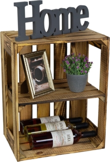 flambierte/geflammte Bücherregal - Schuhregalkiste mit Zwischenbrett/Mittelbrett Einlage ca 50 x 40 x 30 cm / Apfelkisten Weinkisten Holzkisten aus dem Alten Land (GEFLAMMT OFFEN MIT Einlage QUER)