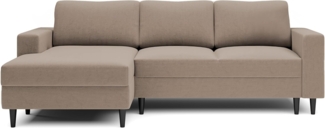 Selsey - Nalika L-förmiges Eckschlafsofa mit Aufbewahrungsbox aus hydrophobem Velours in Dunkelbeige auf der linken Seite