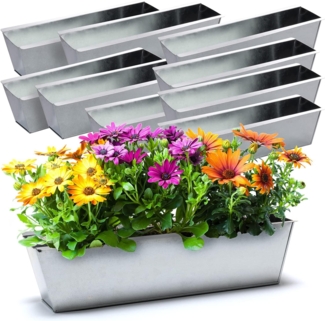 BigDean 10er Set Zink Paletten Blumenkästen - Einsatz 38cm groß silber - aus Metall verzinkt - Zinkkasten Pflanzkasten Balkonkasten Blumentopf für Europaletten