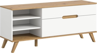 xonox. home Wohnzimmer Stockholm Lowboard TV-Board Wohnzimmerboard TV-Schrank Stauraumschrank in weiß Absetzung Nox Oak, ca. 140 x 60 x 40 cm