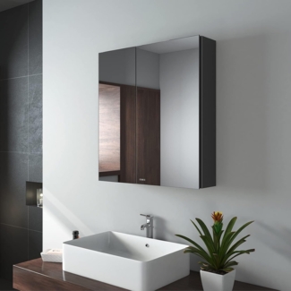 EMKE Spiegelschränke 60x65 cm Spiegelschrank Badschrank mit Doppelseitiger Spiegel (Schwarz)