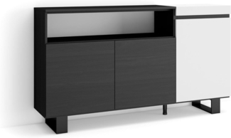 Skraut Home | Sideboard, Highboard | Kommode, Komodenschrank | 150 x 87 x 35 cm | 3 Türen | Industriedesign | Moderner Stil | Weiß und Schwarz