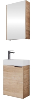 Planetmöbel Badmöbel-Set Badmöbel-Set 40cm mit Spiegelschrank (Sonoma Eiche), (Komplett-Set, 3-St), Badmöbel, Breite 40 cm, Soft-Close-Funktion
