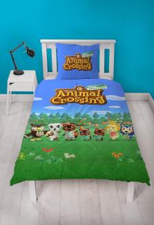 Animal Crossing Wende-Bettwäsche Set 135x200 80x80 cm 100% Baumwolle Linon