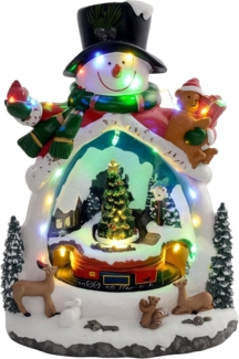 HOMCOM Weihnachtsdorf mit LED-Leuchtung, Musik, Schneemann, Weihnachtsbaum und beweglicher Zug